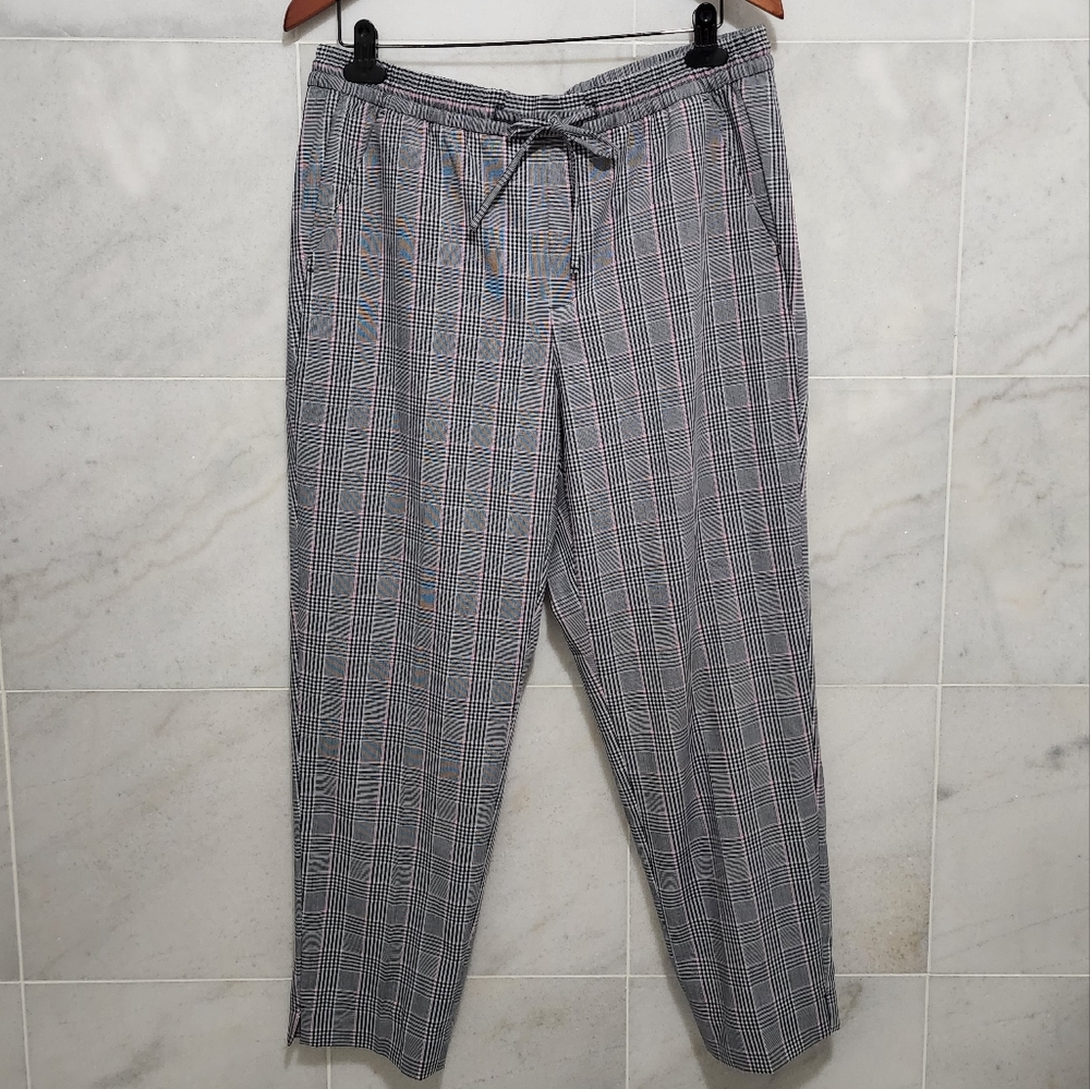 Banana Republic Highrise Plaid Hayden Tie Waist Pull on Pants Elastic Waist 12
